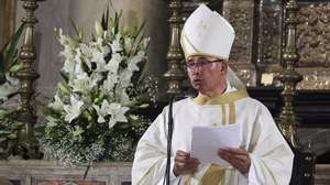 O novo patriarca de Lisboa, Rui Valério, preside à sua primeira missa enquanto patriarca, na cerimónia da sua entrada solene, que decorre na igreja de Santa Maria de Belém, no Mosteiro dos Jerónimos, em Lisboa, 03 de setembro de 2023. MANUEL DE ALMEIDA/LUSA