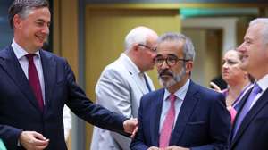 epa11570610 Chair of Foreign Affairs Committee of the European Parliament David McAllister (L) and Portuguese Foreign Minister Paulo Rangel (C) coverse during an Informal meeting of European Foreign Affairs Ministers in Brussels, Belgium, 29 August The informal council usually takes place in the country chairing the rotating presidency of the EU. But following tensions between Prime Minister of Hungary Viktor Orban and the EU, the EU&#039;s informal foreign and defense ministerial meetings on 29-30 August, respectively, will take place in Brussels instead of Budapest. EU Foreign Ministers will discuss Russiaâ€™s aggression against Ukraine and on global outreach, the state of play of EU-Turkey relations and regional and global issues of shared interest, and the situation in the Middle East on the background of the latest escalation of tensions in the region.  EPA/OLIVIER HOSLET