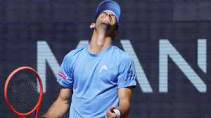 epa12896193 Nuno Borges of Portugal grimaces during his quarter-finals match against Hamad Medjedovic of Serbia at the Barcelona Open tennis tournament in Barcelona, Spain, 17 April 2026.  EPA/Enric Fontcuberta