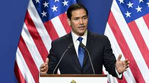 epa12746559 US Secretary of State Marco Rubio speaks during a joint press conference with Hungarian Prime Minister Viktor Orban (not pictured) following their meeting in the government headquarters in Budapest, Hungary, 16 February 2026.  EPA/ZOLTAN MATHE HUNGARY OUT