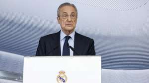 epa11787132 Real Madrid's president Florentino Perez gives a speech during the traditional Christmas press meeting held at Valdebebas Sports Complex in Madrid, Spain, 20 December 2024.  EPA/Chema Moya