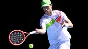 epa11829842 Nuno Borges of Portugal in action during a round 3 match against Carlos Alcaraz of Spain for the Australian Open at Melbourne Park in Melbourne, Australia, 17 January 2025.  EPA/JOEL CARRETT AUSTRALIA AND NEW ZEALAND OUT