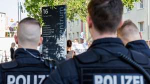 epa11438473 Police officers stand in front of the courthouse as Bjoern Hoecke (not pictured), former history teacher and current leader of the far-right Alternative for Germany (AfD) party in Thuringia for the second day of his trial during what is expected to be the last day of his second trial for using a banned Nazi-era slogan in Halle, Germany, 26 June 2024. Prosecutors accuse Hoecke of having concluded a political rally in Gera in 2023 by yelling out 'Alles fuer . . . " and letting the crowd complete it with ". . . Deutschland' ('Everything for Germany'), a slogan used by Nazi-era SA stormtroopers, the use of which is a felony in modern Germany. Hoecke has already been convicted in a previous, separate trial of yelling out the slogan at a rally in 2021.  EPA/JENS SCHLUETER / POOL
