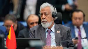 epa12485177 East Timor's Prime Minister Kay Rala Xanana Gusmao, listens to opening remark during the 28th ASEAN Plus Three Summit in Kuala Lumpur, Malaysia, 27 October 2025. The 47th ASEAN Summit and Related Summits are being held in the Malaysian capital from 26 to 28 October 2025.  EPA/VINCENT THIAN / POOL
