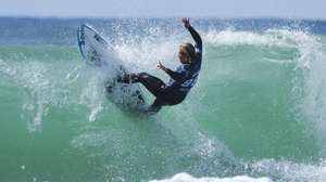 Portuguese surfer Yolanda Hopkins in action during the Meo Rip Curl Pro Portugal surfing event as part of the World Surf League (WSL) World Tour at Supertubos beach in Peniche, Portugal, 16 March 2025. CARLOS BARROSO/ LUSA