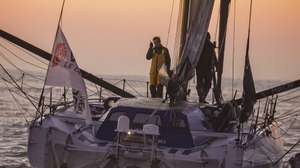 epa11823377 French skipper Charlie Dalin (C), who sailed his Macif Sante Prevoyance in the 2024/2025 of the Vendee Globe round-the-world solo sailing race celebrates after crossing the finish line and winning the race, at Les Sables d'Olonne, western France, the 14 January 2025.  EPA/Christophe Petit Tesson