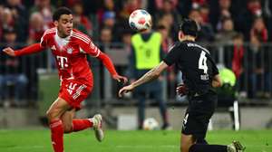 epa12800370 Jamal Musiala of Munich (L) and Kevin Diks of Moenchengladbach (R) in action during the the German Bundesliga soccer match between Bayern Munich - Borussia Moenchengladbach in Munich, Germany, 06 March 2026.  EPA/ANNA SZILAGYI