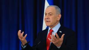 epa12834132 Israeli Prime Minister Benjamin Netanyahu speaks during a press conference in Jerusalem, 19 March 2026, amid the US-Israel conflict with Iran.  EPA/RONEN ZVULUN / POOL
