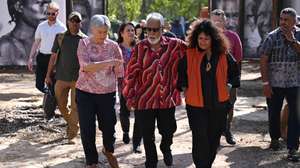 epa13144961 Penny Wong (C-L), Minister for Foreign Affairs, Kay Rala Xanana Gusmão (C), Prime Minister of the Democratic Republic of Timor-Leste and Malarndirri McCarthy (C-R), Minister for Indigenous Australians arrive to the Key Forum as part of the 26th annual Garma Festival in Gulkula, Northern Territory, Australia, 01 August 2026. The Garma Festival takes place on the remote northeast Arnhem Land, celebrating Yolngu culture and customs in a four-day event hosted by the Yothu Yindi Foundation.  EPA/JAMES ROSS NO ARCHIVING - VISUALS FROM THE YYF GARMA 26TH ANNIVERSARY ARE STRICTLY FOR NEWS AND CURRENT AFFAIRS COVERAGE ONLY. VISUALS MUST NOT BE USED FOR PROMOTIONAL, ADVERTISING, COMMERCIAL, FUNDRAISING OR ANY OTHER PURPOSE AUSTRALIA AND NEW ZEALAND OUT