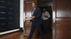 O presidente do Chega, André Ventura, durante uma declaração a propósito da acusação do Ministério Público no caso das gémeas luso-brasileiras, que motivou também a constituição de uma comissão parlamentar de inquérito, em Lisboa, 28 de setembro de 2026.  ANDRÉ KOSTERS/LUSA