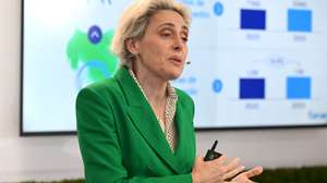 Cláudia Azevedo, CEO da Sonae, durante a apresentação de resultados do grupo que lidera, Maia, 13 de março de 2024. FERNANDO VELUDO/LUSA