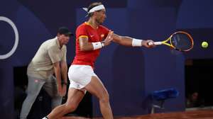 epa11513281 Rafael Nadal of Spain in action during the Men&#039;s Doubles Quarter-final match with teammate Carlos Alcaraz against Austin Krajicek and Rajeev Ram of the US at the Tennis competitions in the Paris 2024 Olympic Games, at the Roland Garros in Paris, France, 31 July 2024.  EPA/DANIEL IRUNGU