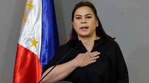 epa12752387 Philippine Vice President Sara Duterte delivers a statement during a press conference at her office in Mandaluyong City, Metro Manila, Philippines, 18 February 2026. Duterte announced she would run for president in the 2028 national elections.  EPA/ROLEX DELA PENA