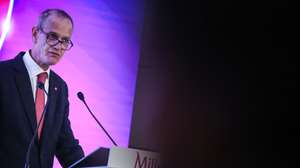 O presidente executivo do Millennium bcp, Miguel Maya, intervém durante uma conferência de imprensa de apresentação dos resultados de 2023, no Taguspark, em Oeiras, 26 de fevereiro de 2024. RODRIGO ANTUNES/LUSA