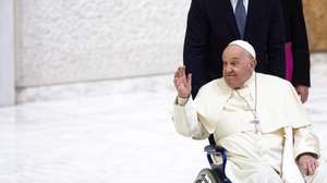 epa11818095 Pope Francis waves during the Jubilee Audience at the Paul VI Hall, Vatican City, 11 January 2025.  EPA/ANGELO CARCONI