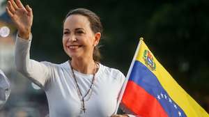 epa12444134 (FILE) Maria Corina Machado greets supporters during a campaign rally in Puerto La Cruz, Venezuela, 10 July 2024 (reissued 10 October 2025). The Norwegian Nobel Committee has announced at the Norwegian Nobel Institute in Oslo, Norway, 10 October 2025, to award the Nobel Peace Prize for 2025 to Venezuelan opposition leader Maria Corina Machado.  EPA/MIGUEL GUTIERREZ
