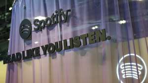 epa12459782 A Spotify logo is seen at a stand at the Frankfurt International Book Fair 2025, in Frankfurt, Germany, 17 October 2025. The 77th Frankfurt Book Fair runs from 15 to 19 October 2025. This year's Guest of Honor country is the Philippines, with the motto 'The imagination peoples the air.'  EPA/CHRISTOPHER NEUNDORF