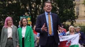 epa11466842 Leader of the Plaid Cymru party, Rhun ap Iorwerth speaks outside the Houses of Parliament in London, Britain, 08 July 2024.  Britons went to the polls on the 04 July 2024, which the Labour party led by Keir Starmer have won with a majority. Plaid Cymru won four of the 32 possible Welsh seats.  EPA/NEIL HALL