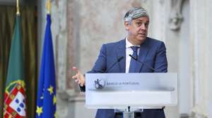 O presidente do Banco de Portugal, Mário Centeno, intervém na apresentação do Boletim Económico de dezembro, no Museu do Dinheiro, em Lisboa, 15 de dezembro de 2023. JOSÉ SENA GOULÃO/LUSA