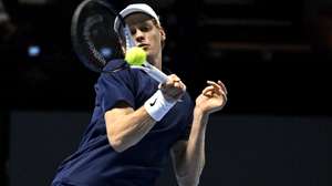 epa12458896 Jannik Sinner of Italy plays a forehand during his semifinal match against Novak Djokovic of Serbia at the 2025 Six Kings Slam tennis tournament in Riyadh, Saudi Arabia, 16 October 2025. Sinner won in two sets.  EPA/STR