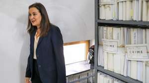 A ministra da Justiça, Rita Alarcão Júdice, durante a visita às instalações do Palácio da Justiça, no âmbito da sua visita às instalações da Justiça com danos provocados pela tempestade Kristin, em Leiria, 03 de março de 2026. PAULO CUNHA/LUSA