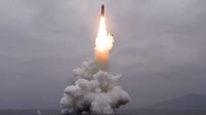 epa07890797 A photo released by the official North Korean Central News Agency (KCNA) shows the successful launch from a submarine of a Pukguksong-3, a new-type ballistic missile 
by the Academy of Defence Science of the Democratic People's Republic of Korea, in the waters off Wonsan Bay of the East Sea of Korea, 02 October 2019. According to South Korea's Joint Chiefs of Staff (JCS), North Korea again fired balistic missiles toward the East Sea ahead of the envisioned resumption of the stalled denuclearization talks with the United States.  EPA/KCNA   EDITORIAL USE ONLY