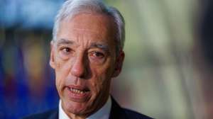 epa11166454 Portugal's Foreign Minister, João Gomes Cravinho, speaks with the press after the EU Foreign Affairs council meeting in Brussels, Belgium, 19 February  2023.  EPA/OLIVIER MATTHYS