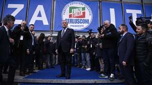 epa11175565 Italian Foreign Minister and Deputy Prime Minister, Antonio Tajani (C), attends the first day of Forza Italia&#039;s convention in Rome, Italy, 23 February 2024.  EPA/RICCARDO ANTIMIANI