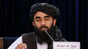epa09574188 Zabihullah Mujahid, Taliban's spokesman sits with Khalil Hamraz (not pictured), spokesman for the Taliban's intelligence service, as they talk with journalists during a press conference in Kabul, Afghanistan, 10 November 2021. Hamraz briefed the media about Talban's operation against IS militants in which about 600 ISIS militants were killed in last three months. The Taliban have been pursuing a nationwide clearance operation against Daesh for the past several weeks in Afghanistan and so far have killed or arrested dozens of Daesh fighters in at least eight of the 34 Afghan provinces.  EPA/STRINGER