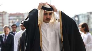 epa11882519 Qatari Sheikh Thani bin Hamad bin Khalifa Al Thani attends the funeral ceremonies for Prince Karim al Hussaini, the 49th hereditary imam of the Ismaili Muslims, in Lisbon, Portugal, 08 February 2025. According to the Aga Khan Development Network, Prince Karim al-Hussaini, Aga Khan IV and spiritual leader of Ismaili Muslims, passed away in Lisbon, Portugal, at the age of 88 on 04 February 2025.  EPA/MIGUEL A. LOPES