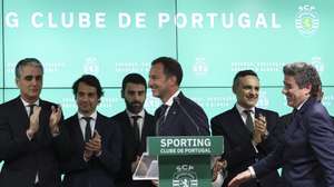 O presidente do Sporting Clube de Portugal (SCP), Frederico Varandas (C), durante a cerimónia de tomada de posse dos órgãos sociais do Sporting, eleitos para o quadriénio 2026-2030, em Lisboa, 18 de março de 2026. ANTÓNIO COTRIM/LUSA
