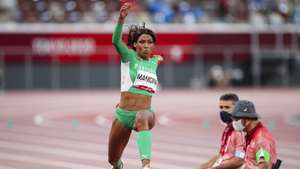 A atleta portuguesa Patrícia Mamona durante a prova final de triplo salto dos Jogos Olímpicos Tóquio 2020, Estádio Olímpico, Tóquio, Japão, 1 de agosto de 2021. A atleta portuguesa saltou 14.91 metros na primeira tentativa da final e venceu a medalha de prata da competição .JOSÉ COELHO/LUSA