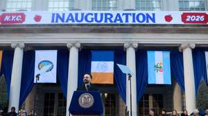 epa12621183 New York City Mayor Zohran Mamdani speaks during his inauguration ceremony in New York, New York, USA, 01 January 2026.  EPA/TAURAT HOSSEIN
