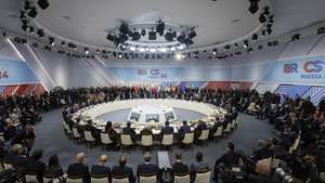 epa11679236 Officials attend a plenary session in the outreach/BRICS Plus format at the BRICS summit in Kazan, Russia, 24 October 2024. The BRICS summit takes place from 22 to 24 October.  EPA/MAXIM SHEMETOV / POOL