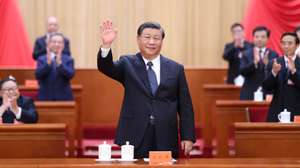 epa10869501 Chinese President Xi Jinping (C) greets delegates while attending the 8th national congress of the China Disabled Persons' Federation at the Great Hall of the People in Beijing, China, 18 September 2023 (issued 19 September 2023).  EPA/XINHUA / Pang Xinglei CHINA OUT / UK AND IRELAND OUT  /       MANDATORY CREDIT  EDITORIAL USE ONLY
