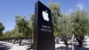 epa12271528 Signage for the Apple Park Visitor Center across the street from Apple Inc., headquarters in Cupertino, California, USA, 29 July 2025. Apple Inc., is scheduled to release its earnings report after the market closes on 31 July 2025.  EPA/JOHN G. MABANGLO
