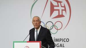 O Presidente da República, Marcelo Rebelo de Sousa, intervém durante a cerimónia de posse dos órgãos sociais do Comité Olímpico de Portugal  (COP) para o mandato 2025-2029, que decorreu no CCB, em Lisboa, 25 de março de 2025. ANTÓNIO COTRIM/LUSA