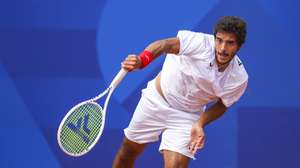 Os tenistas portugueses Francisco Cabral e Nuno Borges, durante a partida dos oitavos de final nos Jogos Olímpicos de Paris 2024 contra os alemães Jan Lennard Struff e Dominik Koepfer, em Paris, França, 30 de julho de 2024. HUGO DELGADO/LUSA
