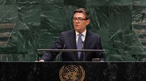 epa13256783 Prime Minister of the United Kingdom of Great Britain and Northern Ireland, Andy Burnham (R), speaks during the General Debate of the 81st session of the United Nations General Assembly at United Nations Headquarters in New York, New York, USA, 22 September 2026.  EPA/OLGA FEDOROVA