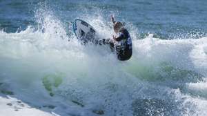 epa11968140 Portuguese surfer Yolanda Hopkins in action during the Meo Rip Curl Pro Portugal surfing event as part of the World Surf League (WSL) World Tour at Supertubos beach in Peniche, Portugal, 16 March 2025.  EPA/CARLOS BARROSO