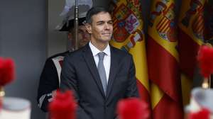 epa12448113 Spain's Prime Minister Pedro Sanchez attends the military parade marking the country's National Day in Madrid, Spain, 12 October 2025.  EPA/CHEMA MOYA