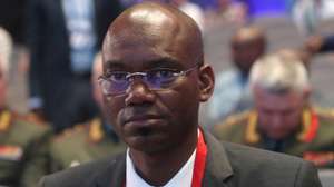epa10124143 Malian Defence Minister Sadio Camara attends the Moscow Conference on International Security (MCIS) at the Patriot Park in Kubinka, Moscow region, Russia, 16 August 2022. The 10th Moscow Conference on International Security takes place on 15-16 August at the Russian Armed Forces' Patriot Park.  EPA/MAXIM SHIPENKOV