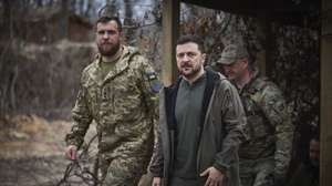 epa11981203 A handout photo made available by 

A handout picture made available by the Presidential Press Service shows Ukrainian President Volodymyr Zelensky visiting the site indicating the entrance to the Donetsk region, Ukraine, 22 March 2025. Zelenskyy visited the command posts of the Pokrovsk tactical group and the 59th separate assault brigade of unmanned systems named after Yakiv Handziuk during his working visit to the Donetsk region amid the ongoing Russian invasion.  EPA/PRESIDENTIAL PRESS SERVICE HANDOUT HANDOUT  HANDOUT EDITORIAL USE ONLY/NO SALES