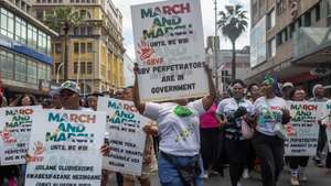 epa13272871 Activists take part in a 'Day of Action' organized by the SA First Forum and the anti-immigrant movement March and March in Durban, KwaZulu-Natal, South Africa, 30 September 2026. Demonstrators rallied against undocumented immigration and gender-based violence and femicide (GBVF) on the day of an unofficial deadline set by nationalist groups for undocumented migrants to leave the country. The demonstration took place a day after South African President Cyril Ramaphosa announced new measures to combat gender-based violence following a surge in violent crimes that sparked nationwide outrage.  EPA/STRINGER