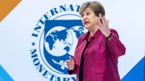 epa12877939 International Monetary Fund (IMF) Managing Director Kristalina Georgieva delivers remarks during her Curtain Raiser event at IMF Headquarters in Washington, DC, USA, 09 April 2026. The IMF/World Bank Spring Meetings will be held from 13 to 18 April in Washington, DC.  EPA/SHAWN THEW