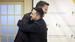 epa13259372 A handout photo made available by the Ukrainian Presidential Press Service shows Ukrainian President Volodymyr Zelensky (L) and NATO Secretary General Mark Rutte (R) meeting in New York, USA, 24 September 2026. Zelensky and Rutte discussed securing Patriot interceptors for Ukraine. World leaders arrived in New York to attend the 81st session of the United Nations General Assembly.  EPA/PRESIDENTIAL PRESS SERVICE HANDOUT HANDOUT  HANDOUT EDITORIAL USE ONLY/NO SALES