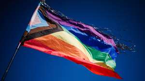 epa10852781 A pride flag waves over the memorial during a commemoration ceremony for the queer victims of the concentration camp Sachsenhausen in Oranienburg near Berlin, Germany, 10 September 2023. In 1942, hundreds of members of the the LGBT community, so-called &#039;pink triangle&#039; prisoners, of the concentration camp sub-camp &#039;Klinkerwerk Oranienburg&#039; were murdered in an assassination action. On 10 September 2023, dozens of participants commemorated the victims with speeches, music, and art performances.  EPA/CLEMENS BILAN