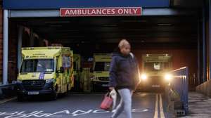 epaselect epa11053833 Ambulances wait at the Emergency Department (A&amp;E) of Whipps Cross Hospital in London, Britain, 02 January 2024. A six-day strike over pay by junior doctors from the British Medical Association (BMA) is set to take place from 03 to 9 January 2024. The longest continuous stretch of industrial action in the history of the National Health Service (NHS) will come at a time of rising rates of flu, Covid and other winter infections, making it one of the most difficult starts to the year for the service since it was founded in 1948.  EPA/TOLGA AKMEN