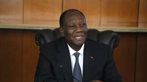 epa09900820 Ivory Coast's president Alassane Ouattara attends a government meeting at the Presidential Palace in Abidjan, Ivory Coast, 21 April 2022. Ivory Coast President Alassane Ouattara on 19 April 2022 said he had appointed Tiemoko Meyliet Kone, the governor of the Central Bank of West African States (BCEAO), as his vice president.  EPA/LEGNAN KOULA