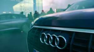 epa11790948 A view of an Audi car as trade unions and workers stage a protest at Audi's Forest Plant in Brussels, Belgium, 23 December 2024.  EPA/OLIVIER HOSLET